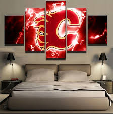The calgary flames franchise was established in 1972 when it was known as the atlanta flames. 5 Panel Calgary Flames Nhl Team Thunderbolt Sports Canvas Prints Panelwallart Com Wall Decor Painting Canvas Home Wall Decor Home Decor