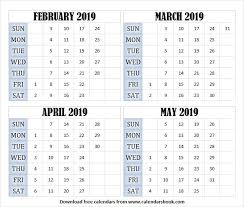 2019 Feb May Printable Calendar Blank Calendar Blank Calendar Template Calendar