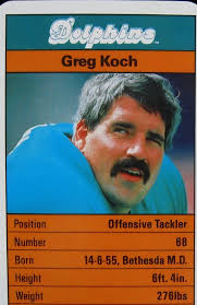 Happy 70th birthday to former Miami Dolphins offensive lineman Greg Koch. A  2nd round draft pick by the Green Bay Packers out of the University of  Arkansas in 1977, Koch played 11