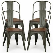 Set Of 4 Stackable Tolix Style Metal Wood Dining Chair In 2020 Dining Chairs Solid Wood Dining Chairs Industrial Dining Chairs