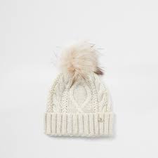 Baby pom pom hat materials. Beige Cable Knit Beanie Hat River Island