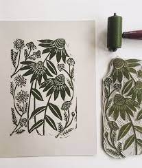 Design a good excuse for not attending the conference. Hand Printed Floral Art Flowers Wall Art Colorful Home Goods Echinacea Original Carved Art Linocut Prints Linocut Flower Wall Art