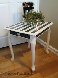 Black And White Striped End Table Queen Anne Black And White Stripe End Table Makeover End Table Makeover Recycled Furniture End Tables