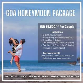 Goa Honeymoon Package at 15,500/- Per Couple, 3 night Stay in 3 ...