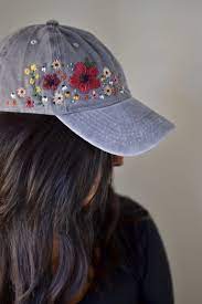 Handmade Embroidered Grey Floral Hat Sewing Embroidery Designs Hat Embroidery Embroidery Tshirt