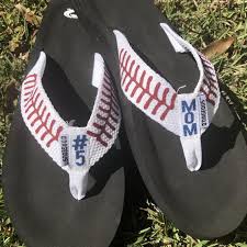 Personalized Baseball Flip Flops Custom Sandals With Stitches Baseball Mom Softball Mom Baseball Mom Slippers Softball Mom Flip Flops