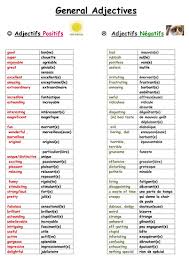 The table below lists the main families of adjectives in french; Positive And Negative Adjectives Mats Teaching Resources