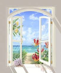 Coral Beach Window Painting Mural Wall Art Window Art