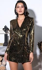 Black And Gold Long Sleeve Bodycon Dress A Lister Black Gold Glitter Long Sleeve Shoulder Pad V Neck Bodycon Blazer Mini Dress Sold Out In 2020 Party Dress Long Sleeve Mini Dress Fashion