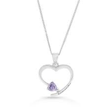 5 0mm Simulated Birthstone Heart Pendant In Sterling Silver 1 Stone And Name Zales