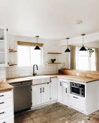 White Natural Colors Kitchen Wood Countertops Subway Tile Backsplash Kitchen Remodel Small Kitchen Remodel Design Kitchen Design Small