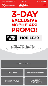 Airasia is a great and popular airline that is known for its comfortable environment for its passengers. Siegtraund ×'×˜×•×•×™×˜×¨ Our Exclusive Airasia Mobile App Promo Starts Midnight Tonight Remember To Key In Promo Code Mobile20