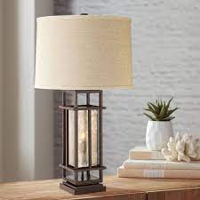 From floor lamps to desk lamps and novelty lamps, we have functional lamps and lamp shades in the size try refreshing the look of your entryway table or dining room buffet with traditional table lamps. Franklin Iron Works Rustic Farmhouse Table Lamp With Nightlight Led Caged Brown Oatmeal Fabric Drum Shade For Living Room Bedroom Walmart Com Walmart Com