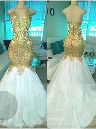 Long White And Gold Prom Dresses 2017 Mermaid For Black Girls Halter Tulle Beaded Appliqu Gold Mermaid Prom Dresses Halter Prom Dresses Cheap Prom Dresses Long