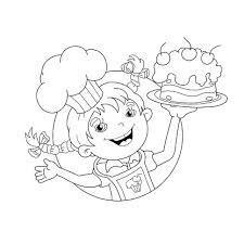 African bird cartoon outline illustration. Coloring Page Outline Of Cartoon Girl Chef With Cake Clipart Image