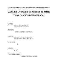 Épico, lírico, narrativo (épico en prosa), dramático, didáctico.; Diego Emiliano Lopez Rivera Analisis 20 Poemas De Amor Y Una Cancion Desesperada Docx Poesia