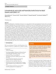 Pdf Is Acetylsalicylic Acid A Safe And Potentially Useful Choice For Adult Patients With Covid 19