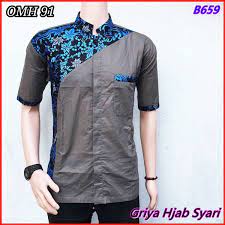 Jual Baju Kemeja Pria Kombinasi Batik Songket Lengan Pendek Bahan Katun Prima Premium Warna Abu Ghs Di Lapak Griya Hjab Syari Bukalapak
