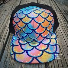 Hand Painted Snapback Hat Mermaid Merman Lid Wearable Art Painted Hats Mermaid Hat Painted Hat