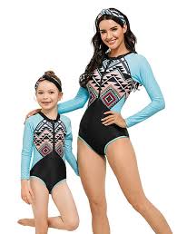 Comfortable swimming costumes and beachwear. Buy Mid Ten Family Matching One Piece Long Sleeves Swimsuit With Headband Mother Daughter Women Baby Kids Girls Swimwear Zipper Surfing Parent Child Beachwear Bathing Suit Bi Online Topofstyle