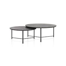 42 w nesting coffee tables round black iron etched top modern contemporary. Milo Nesting Coffee Tables