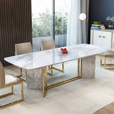 Modern Stylish 63 71 79 White Faux Marble Dining Table Rectangular Table In Brushed Gold Dining Table Marble Marble Dining Faux Marble Dining Table