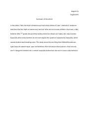 Read 19 reviews from the world's largest community for readers. Summary Of The Article Docx August Liu English 091 Summary Of The Article In The Article U201cwhy The Myth Of Meritocracy Hurts Kids Of Kids Of Color U201d Course Hero