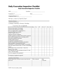 What kinds of other inspection checklist. Daily Excavation Inspection Checklist Template Printable Pdf Download