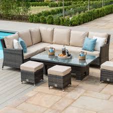 Its base support is constructed as such that you can change how high the tabletop goes. Maze Rattan Venice Corner Sofa Dining Set With Ice Bucket And Rising Table