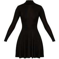 Basic Black High Neck Jersey Skater Dress 21 Liked On Polyvore Featuring Dresses Jersey Dress Hi Necklines For Dresses High Neck Dress Jersey Knit Dress