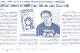 Publican novela infantil inspirada en caso Zacarach [artículo] Javier  García.
