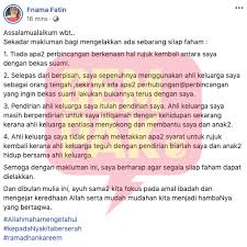 Boleh ke sy minta cerai.mohon pndgn.tkasih. Da I Farhan Bekas Isteri Pertama Belum Rujuk Balik Tiada Syarat Pendirian Keluarga Pendirian Saya Gempak