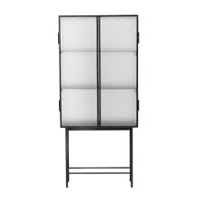 A wall cupboard used for storage, as of kitchen utensils or toilet articles. Ferm Living Haze Vitrine Cabinet Wired Glass Ambientedirect