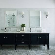 Black Bathroom Vanity With Marble Top Black And White Bathroom With Freestanding Tub Contemporary Bathroom Black Vanity Bathroom Black Bathroom White Vanity Bathroom