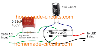 Capacitive Led Driver Circuit For Strips Power Supply Circuit Circuit Projects Electronic Circuit Projects
