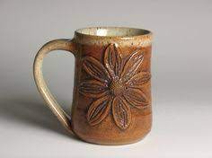 Stoneware Pottery Mug With Flower Pottery Mugs Pottery Stoneware Pottery