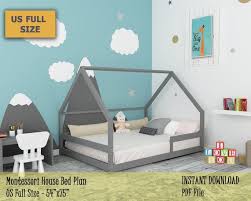 Underneath the bed, add a couch, floor cushions or even another bed for an extra sleeping place when the surf club comes to call. Full Size Montessori Bed Plan Toddler House Bed Frame Easy Etsy