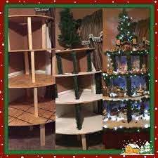 Corner Christmas Tree Village Display Made With 4 Removable Stackable Plywood Plat Christmas Tree Village Display Christmas Tree Village Corner Christmas Tree