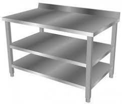 They have got a traditional design, solid wood construction, open shelves, black finish and flared legs. Kitchen Work Tables Work Table With Two Under Shelve Manufacturer From Bengaluru