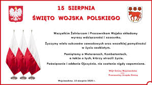 Jak co roku, 15 sierpnia ministerstwo obrony narodowej planuje uczcić święto sił zbrojnych rzeczypospolitej polskiej. Swieto Wojska Polskiego Gmina Wojcieszkow