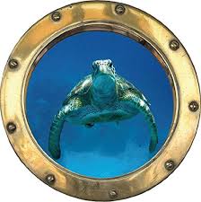 Sticker Trompe L Oeil Hublot Tortue Vue Sous Marine Y0104 30x30cm Tromperie Tortue Marine Trompe L Oeil