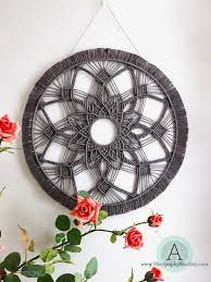 Macrame Mandala Wall Hanging Large 57cm Macrame Circle Grey Cotton Modern Macrame Boho Decor Feature Piece Wall Art Vegan Friendly Large Macrame Wall Hanging Macrame Wall Art Macrame Art