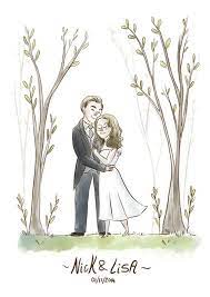 Custom Cartoon Portrait Couple Simple Style Color Custom Etsy Couple Maries Mariage Illustration Illustrations De Couples