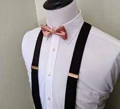 Rose gold and terracotta mens bow tie set. Rose Gold Bow Tie And Black Suspenders Etsy