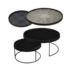 This gray slate round modular coffee table is a perfectly round, low table. Tray Nesting Tables Low Round Xl Seaside Beads And White Slice Rouse Home