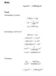 proof that 1 g cm3 1000 kg m3 relative density