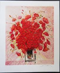 Tatouage floral de coquelicots oranges sur le bouquet magistral de coquelicots rouges. Michel Henry Bouquet De Coquelicots Serigraphie Zeitgenossische Kunst Plazzart