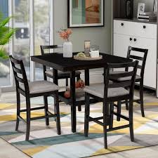 This set of 2 upholstered dining chairs is an easy way to bring a little farmhouse charm (and extra seating) to your dining room or kitchen. Harper Bright Designs 5 Piece Black Wood Counter Height Dining Set With Padded Burlap Chairs St000030aap The Home Depot