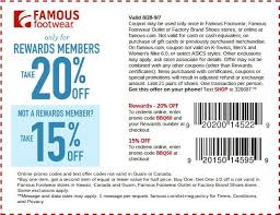 Famous Foot Wear Only For Reward Member Take 20 Off Not A Reward Member Take 15 Off To Redeem Online Rew Famous Footwear Clothing Coupons Printable Coupons