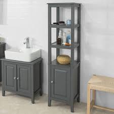 Generic mupater bathroom tall storage cabinet with door and shelves, narrow slim floor cabinet linen tower freestanding for home and la. Grey Floor Standing Tall Bathroom Storage Cabinet With 3 Shelves And 1 Cabinet 40x33x151cm Sobuy Frg205 Dg Floor Cabinets Cabinets